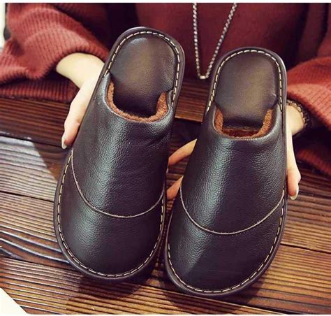 house shoes indoor  outdoor anti skid solehome warm leather shoes