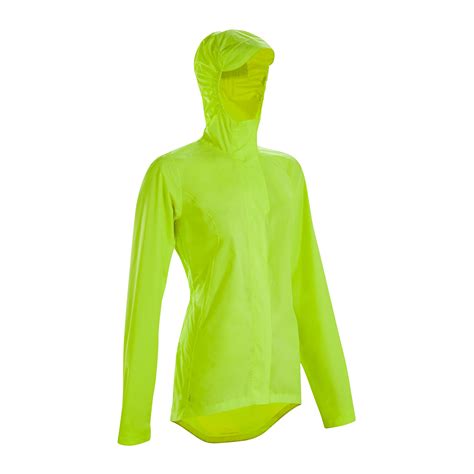 veste pluie velo ville femme  jaune fluo certifiee epi visibilite jour btwin decathlon