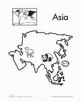 Asia Continents Worksheets Coloring Pages Map Color Worksheet Kids Continent Fun Geography Colouring Kindergarten Education Niños Para Countries Teaching Seven sketch template