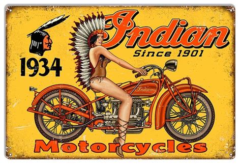 Indian Motorcycle Pin Up Girl Reproduction Garage Metal