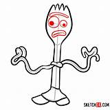 Toy Story Forky Draw Coloring Cartoon Step Drawing Characters Pages Drawings Easy Disney Character Sketchok Cartoons Popular Alien sketch template