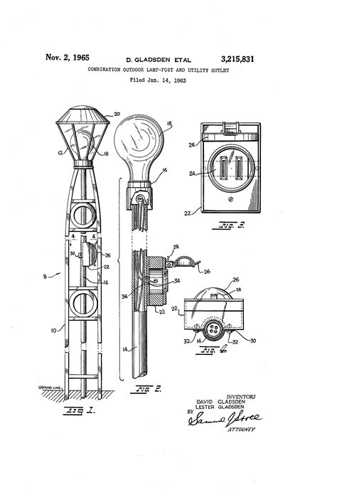 patent  combination outdoor lamp post  utility outlet