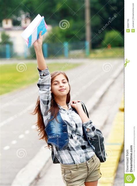 back to school teen girl outdoor stock image image of cute outside 32697795