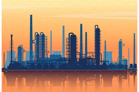 oil refinery  sunset vector masterbundles