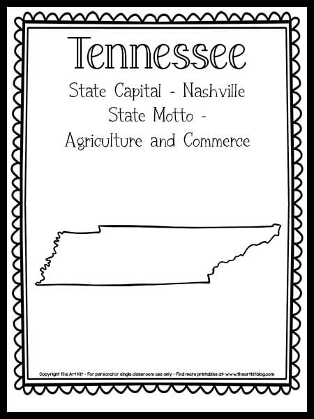 tennessee state outline coloring page  printable  art kit