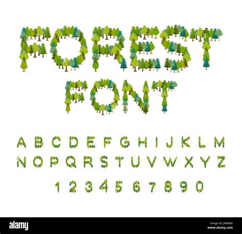 forest font tree alphabet letter  tree nature alphabet eco letters stock vector image