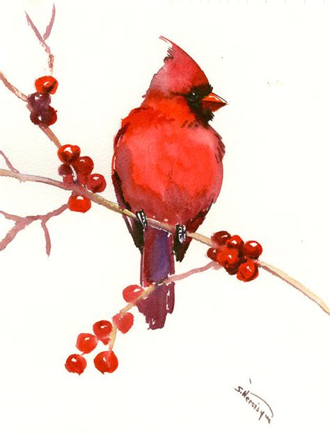 Red Cardinal Bird Art Red Christmas Wall Art Original Watercolor