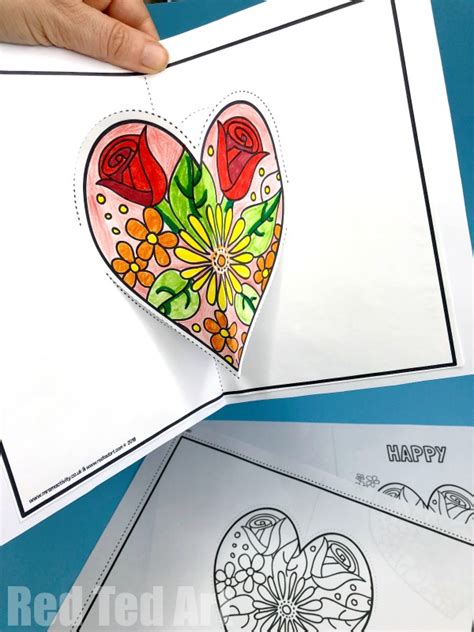 pop  heart card printable red ted art kids crafts
