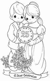Precious Moments Wedding Coloring Anniversary Pages 25th Celebrating Colorear Printable Adult Printables Para Ohmyfiesta Silver Couple Groom Dibujos Stamps Bride sketch template