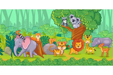 cute cartoon animals   jungle graphic  aghiez creative fabrica
