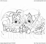 Kittens Outline Coloring Painting Two Royalty Clipart Illustration Bannykh Alex Rf 2021 sketch template