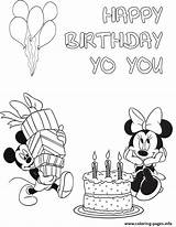Birthday Coloring Minnie Mickey Disney Pages Mouse Happy Printable Color Template sketch template