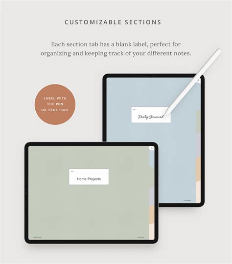 digital notebook template  tabs  pastel customizable etsy