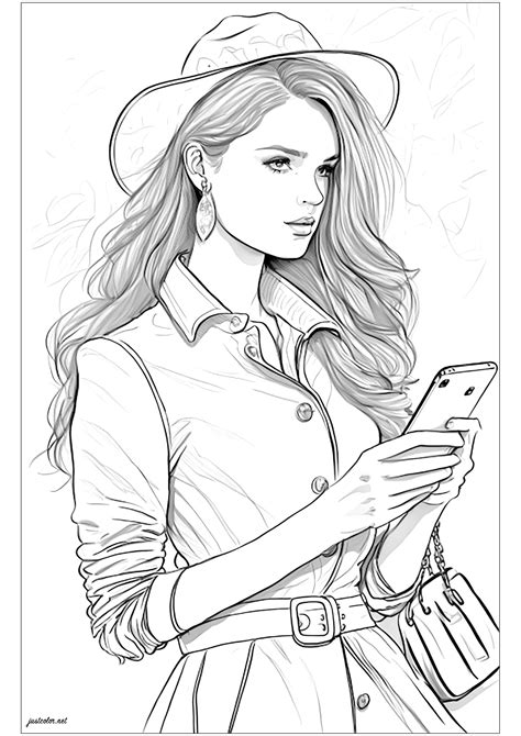 young woman   telephone anti stress adult coloring pages page