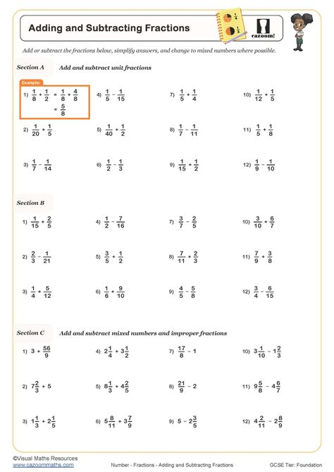 adding  subtracting fractions worksheet printable maths worksheets
