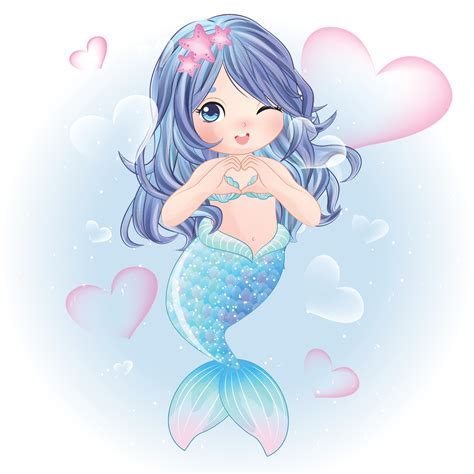 cute mermaid  watercolor illustration  vector art  vecteezy