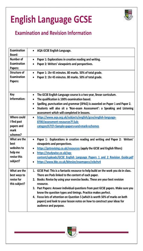 english language revision sheet   st robert  newminster
