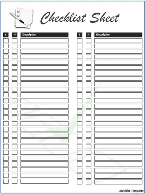 checklist templates excel  formats