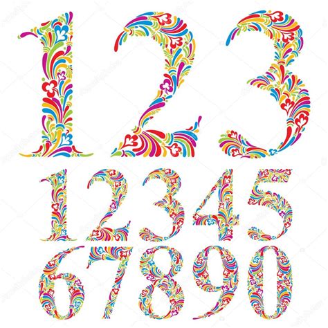 floral colorful numbers set stock vector  ostapius