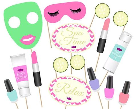 spa day party photo booth props printable instant  girl