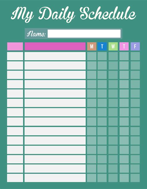template daily routine chart image