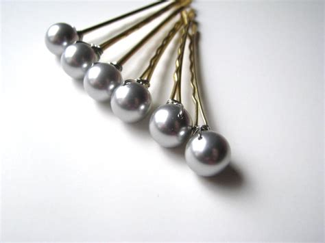 hair pins slate gray silver pearl swarovski bobby pins 8mm or