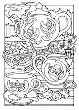 Coloring Teapot Cup Set Pages Teacup Sets sketch template