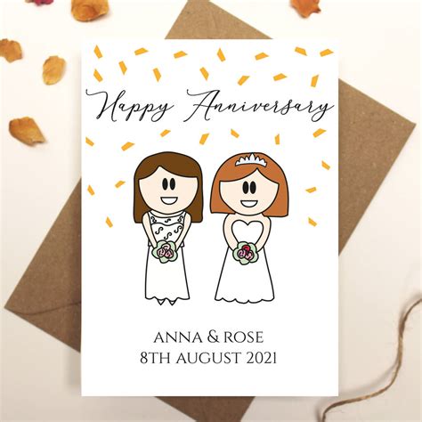 lesbian happy anniversary personalised card by the abstract bee