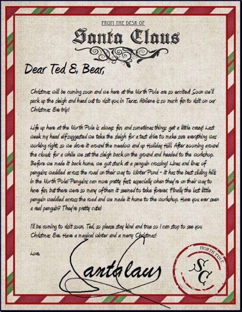 printable santa letters  north pole