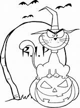 Halloween Coloring Pages Tombstone Cat Pumpkin Cats Cartoon Tombstones Near Color Printable Cliparts Colorings Print Drawing Scary Designs sketch template