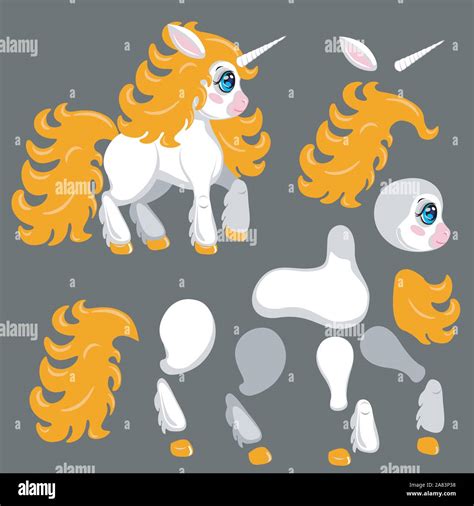 unicorn game sprites sheet cute cartoon style character  body parts  side scrolling