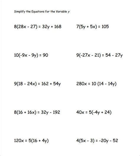 simple algebra worksheet templates  word  documents