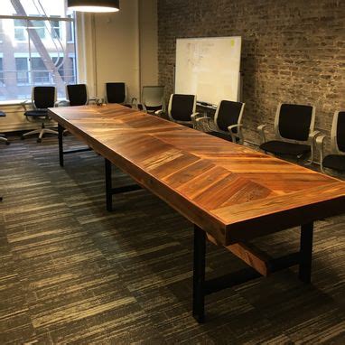 hand crafted reclaimed wood chevron conference table