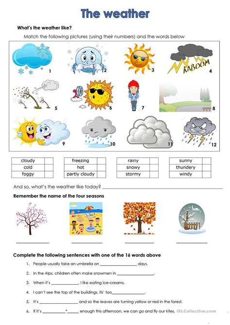 weather english esl worksheets  distance learning  physical
