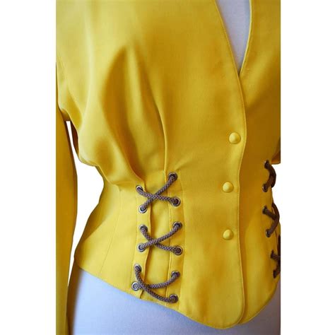 thierry mugler vintage iconic canary yellow fitted rope