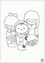 Kokeshi Coloring Pages Dolls Japanese Doll Dinokids Coloringdolls sketch template