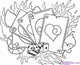 Dice Cards Tattoo Gambling Flaming sketch template