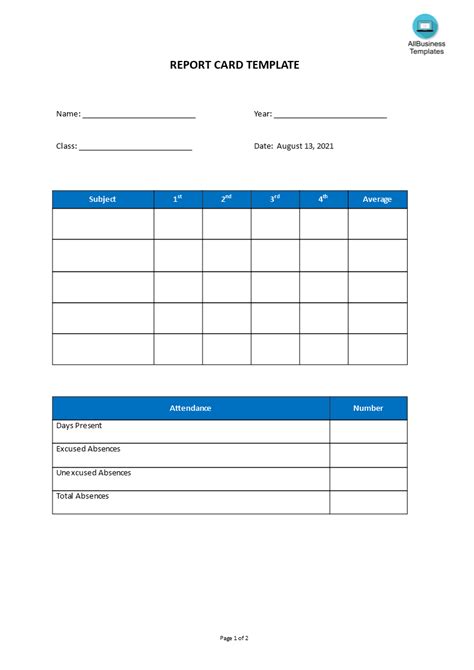 report card template templates  allbusinesstemplatescom