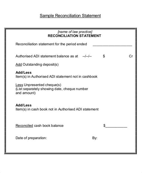 reconciliation statement  examples format  examples