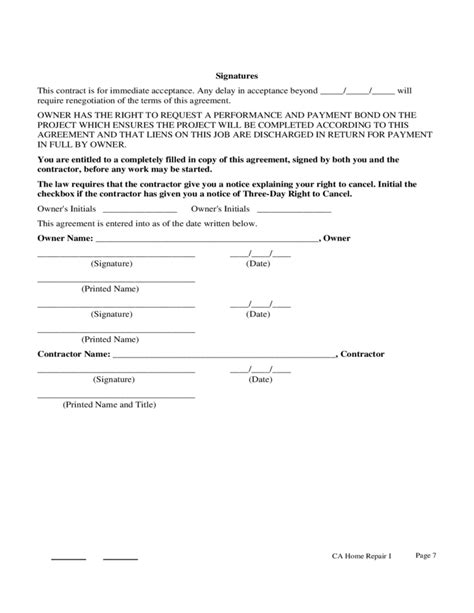 home improvement contract sample