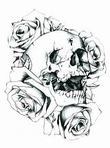 Skull Roses Rose Coloring Drawing Tattoo Pages Skulls Drawings Outlines Tattoos Tumblr Easy Outline Adults Crosses Sketches Sugar Designs Flowers sketch template