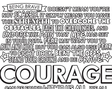 courage motivational quote coloring page etsy