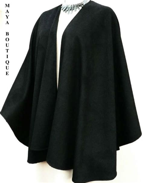 Black Cape Ruana Wrap Coat Wool Cashmere Blend By Maya Matazaro Usa