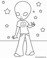 Coloring Aliens Grunge Stoner Extraterrestre Portant Paix Trippy Effortfulg Insertion sketch template