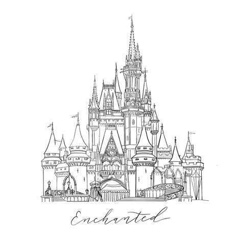 disney enchanted castle illustration hand drawn disney castle drawing