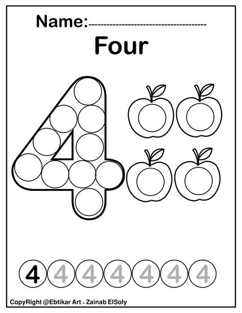 set   numbers count apples dot marker activity coloring pages