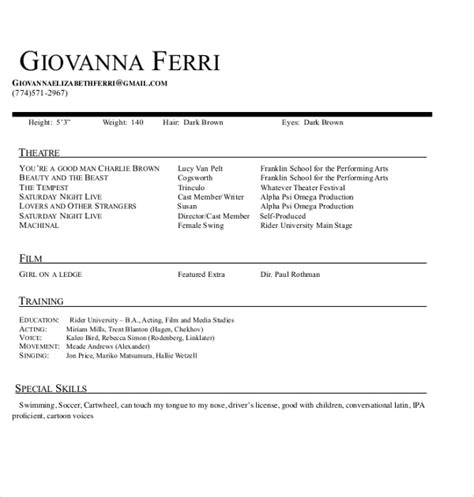 theatre resume templates