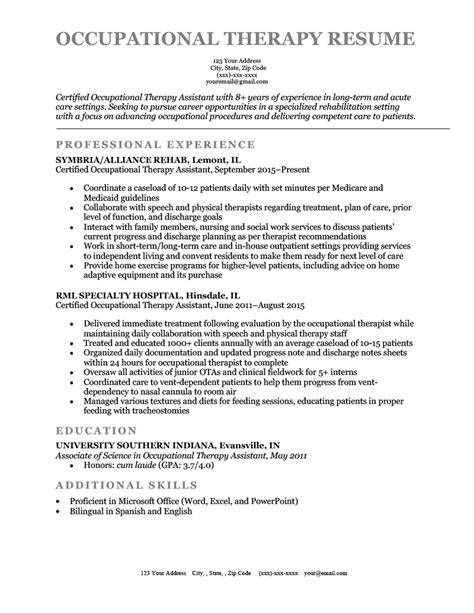 occupational therapy resume   template