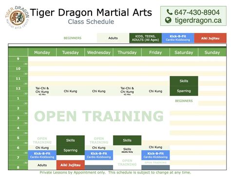 Latest Class Schedule Martial Arts Toronto