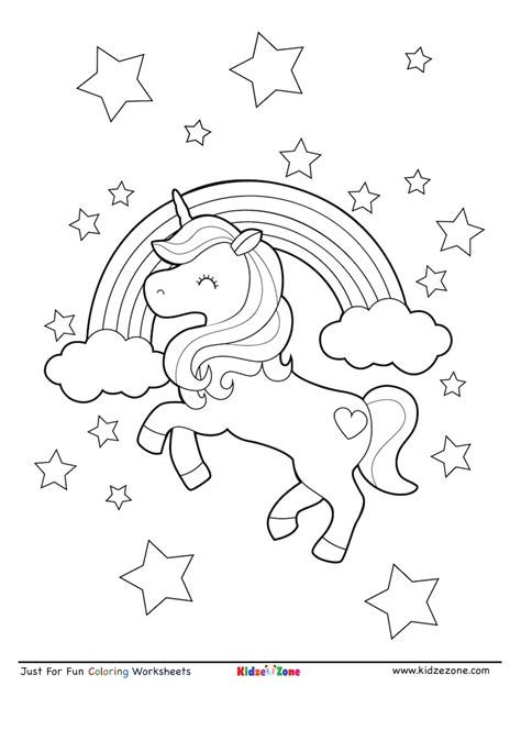 unicorn rainbow coloring page kidzezone